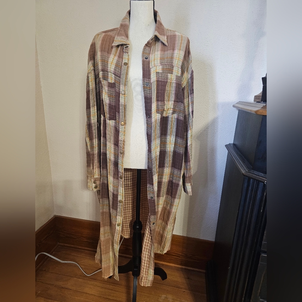 Oli & Hali Brown Plaid Longline Shirt Jacket